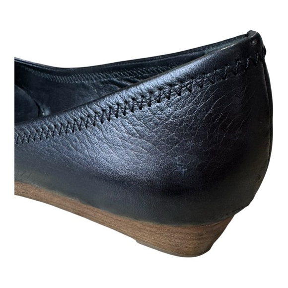 Tory Burch Black Leather Peep Toe Low Cork Wedges Size 8M - Picture 9 of 11